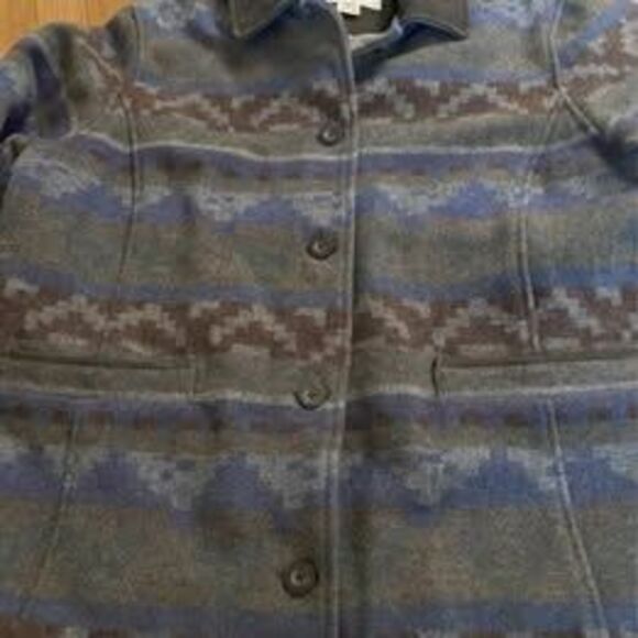 Vtg Woolrich Barn Coat Aztec Navajo Pattern Wool Jacket Womens XL Leather Collar - Picture 4 of 7